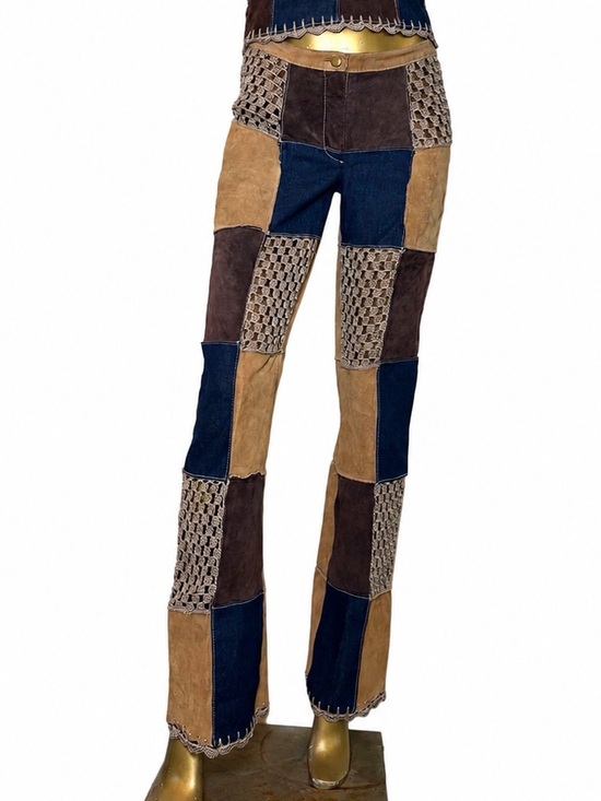 Wilsons Leather Pants - Y2K Wilson’s Leather Maxima Suede Denim Crochet Patchwork low rise pants size 4